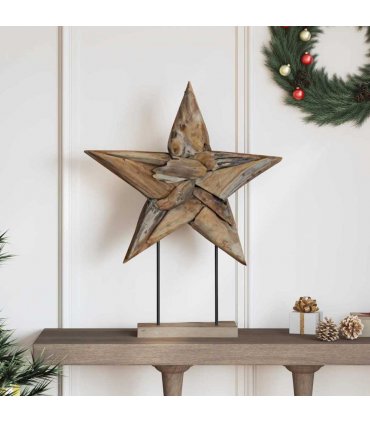 vidaXL Christmas Star Brown 59.5 x 18 x 74 cm Solid Teak Wood
