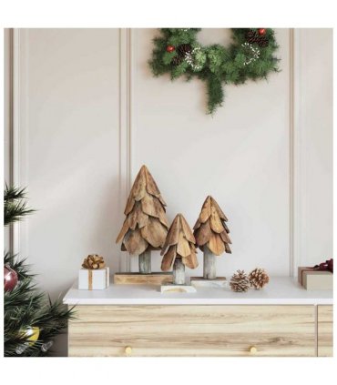 vidaXL Christmas Tree with Stand 3 pcs Brown Solid teak wood — Model: Set of 3 Xmas tree