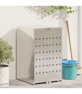 vidaXL Wheelie Bin Storage with Gas Lift-up Lid for 240L Bin Silver — Model: All stainless steel