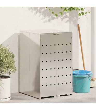 vidaXL Wheelie Bin Storage with Gas Lift-up Lid for 240L Bin Silver — Model: All stainless steel