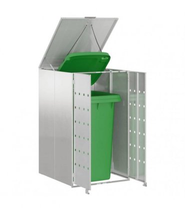 vidaXL Wheelie Bin Storage with Gas Lift-up Lid for 240L Bin Silver — Model: All stainless steel