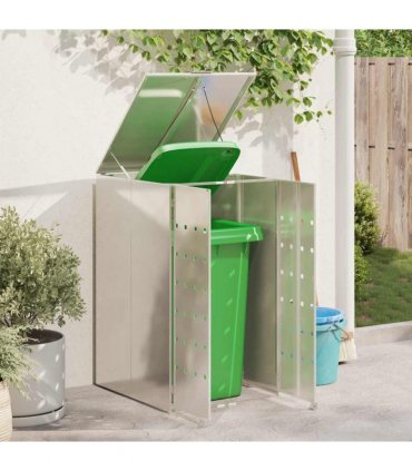 vidaXL Wheelie Bin Storage with Gas Lift-up Lid for 240L Bin Silver — Model: All stainless steel