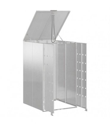 vidaXL Wheelie Bin Storage with Gas Lift-up Lid for 240L Bin Silver — Model: All stainless steel
