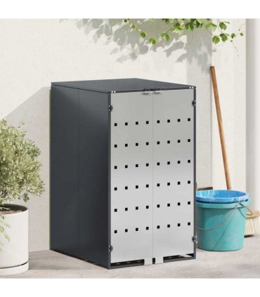 vidaXL Wheelie Bin Storage with Gas Lift-up Lid for 240L Bin Steel — Model: Stainless steel without planter