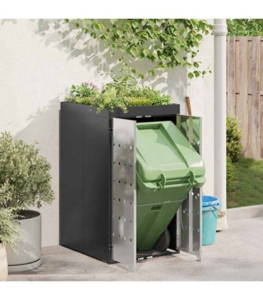 vidaXL Wheelie Bin Storage with Planter Roof for 240L Bin Steel — Model: Stainless steel with planter