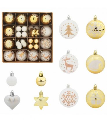 vidaXL Christmas Bauble Set 40 pcs White and Gold Plastic