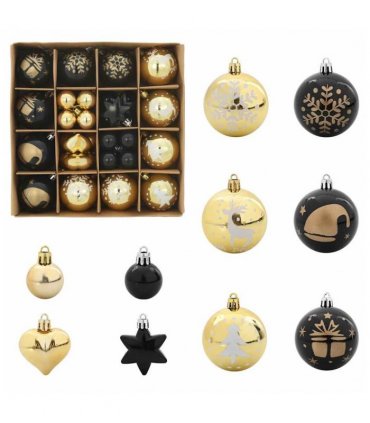 vidaXL Christmas Bauble Set 40 pcs Black and Gold Plastic
