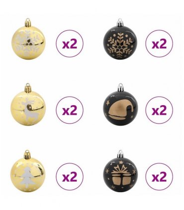 vidaXL Christmas Bauble Set 40 pcs Black and Gold Plastic