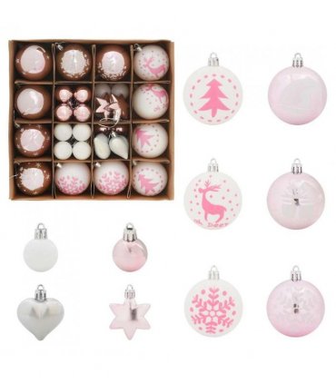 vidaXL Christmas Bauble Set 40 pcs White and Pink Plastic