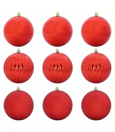 vidaXL Christmas Bauble Set XL 9 pcs Red Plastic — Size: Ø 15 cm