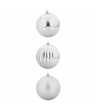 vidaXL Christmas Bauble Set XXL 3 pcs Silver Plastic — Size: Ø 25 cm