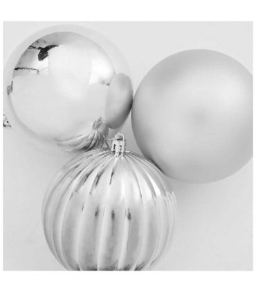 vidaXL Christmas Bauble Set XXL 3 pcs Silver Plastic — Size: Ø 25 cm