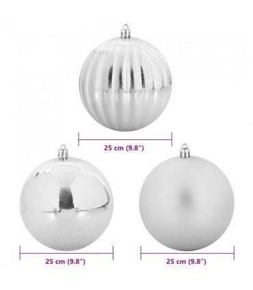 vidaXL Christmas Bauble Set XXL 3 pcs Silver Plastic — Size: Ø 25 cm
