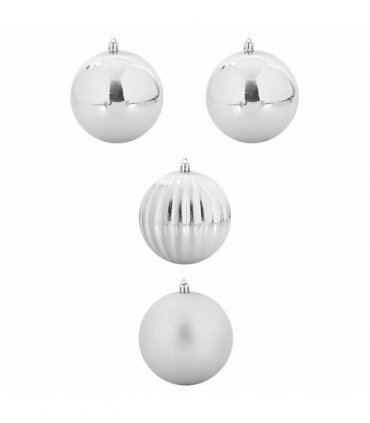 vidaXL Christmas Bauble Set XXL 4 pcs Silver Plastic — Size: Ø 20 cm