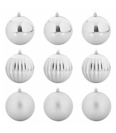 vidaXL Christmas Bauble Set XL 9 pcs Silver Plastic — Size: Ø 15 cm
