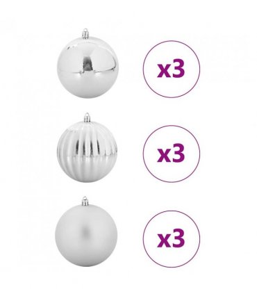 vidaXL Christmas Bauble Set XL 9 pcs Silver Plastic — Size: Ø 15 cm
