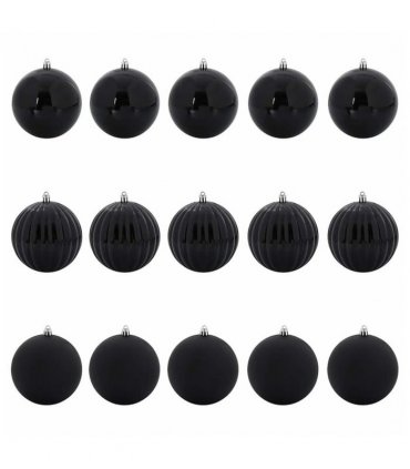 vidaXL Christmas Bauble Set XL 15 pcs Black Plastic — Size: Ø 10 cm