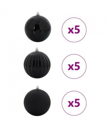 vidaXL Christmas Bauble Set XL 15 pcs Black Plastic — Size: Ø 10 cm