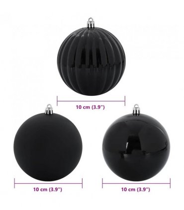 vidaXL Christmas Bauble Set XL 15 pcs Black Plastic — Size: Ø 10 cm