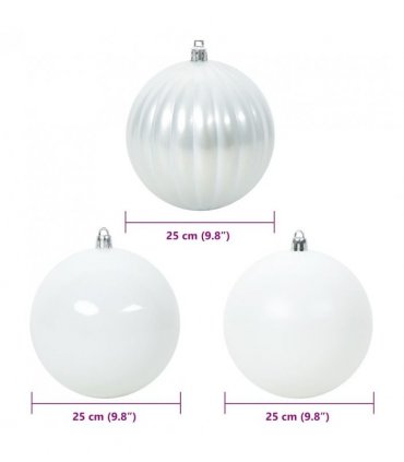 vidaXL Christmas Bauble Set XXL 3 pcs White Plastic — Size: Ø 25 cm