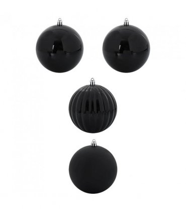 vidaXL Christmas Bauble Set XXL 4 pcs Black Plastic — Size: Ø 20 cm