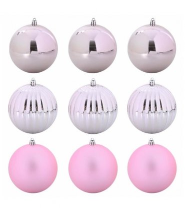 vidaXL Christmas Bauble Set XL 9 pcs Pink Plastic — Size: Ø 15 cm