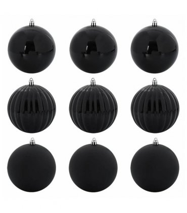 vidaXL Christmas Bauble Set XL 9 pcs Black Plastic — Size: Ø 15 cm