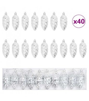 vidaXL Christmas Pine Cone Ball 40 pcs Silver Plastic