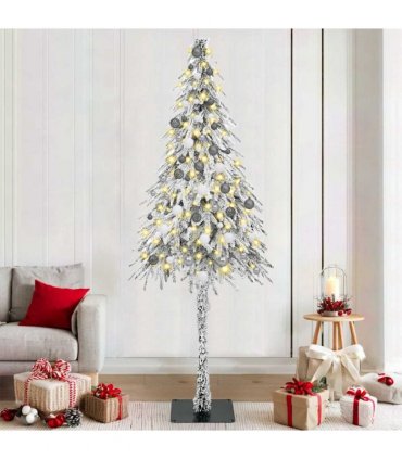 vidaXL Christmas Tree with 300 LEDs White 210 cm PE and Steel — Model: with leds &white/grey balls