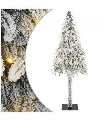 vidaXL Christmas Tree with 300 LEDs White 210 cm PE and Steel — Model: with leds &white/grey balls