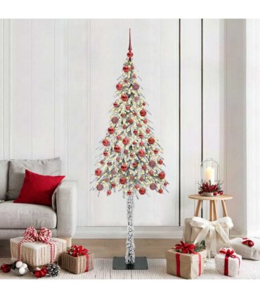 vidaXL Christmas Tree with 300 LEDs White 180 cm PE and Steel — Model: with leds &red balls