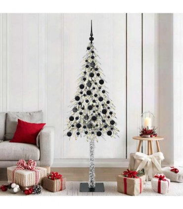 vidaXL Christmas Tree with 300 LEDs White 180 cm PE and Steel — Model: with leds &black balls