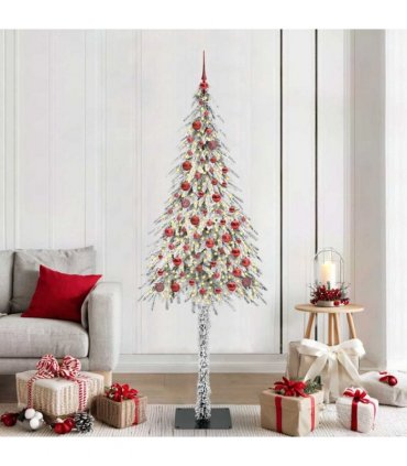 vidaXL Christmas Tree with 300 LEDs White 210 cm PE and Steel — Model: with leds &red balls