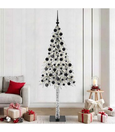 vidaXL Christmas Tree with 300 LEDs White 210 cm PE and Steel — Model: with leds &black balls