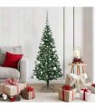 vidaXL Artificial Pre-lit Christmas Tree Green 150 cm PVC and Metal — Model: with leds &white/grey balls