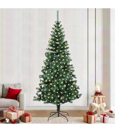 vidaXL Artificial Pre-lit Christmas Tree Green 240 cm PVC and Metal — Model: with leds