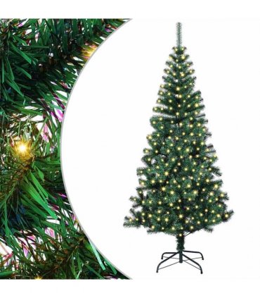 vidaXL Artificial Pre-lit Christmas Tree Green 240 cm PVC and Metal — Model: with leds