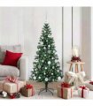 vidaXL Artificial Pre-lit Christmas Tree Green 150 cm PVC and Metal — Model: with leds &silver balls