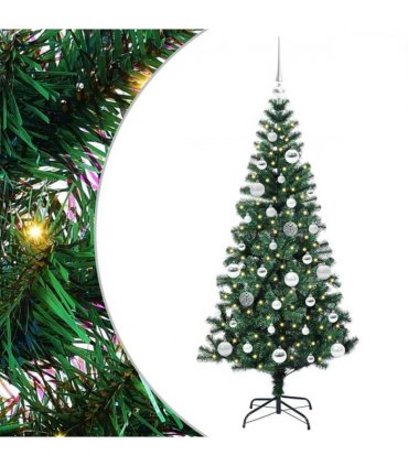 vidaXL Artificial Pre-lit Christmas Tree Green 150 cm PVC and Metal — Model: with leds &silver balls