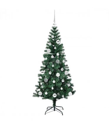 vidaXL Artificial Pre-lit Christmas Tree Green 150 cm PVC and Metal — Model: with leds &silver balls