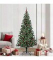 vidaXL Artificial Pre-lit Christmas Tree Green 210 cm PVC and Metal — Model: with leds &red balls