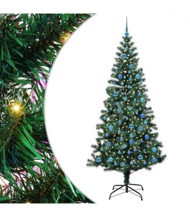 vidaXL Artificial Pre-lit Christmas Tree Green 240 cm PVC and Metal — Model: with leds &blue balls