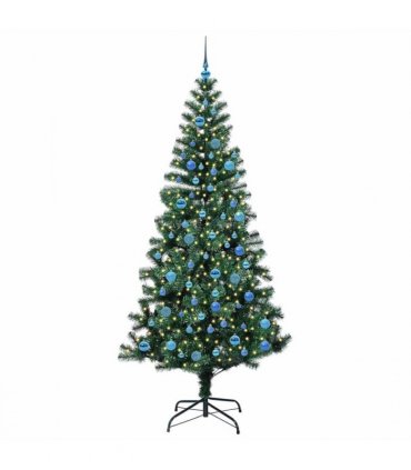 vidaXL Artificial Pre-lit Christmas Tree Green 240 cm PVC and Metal — Model: with leds &blue balls