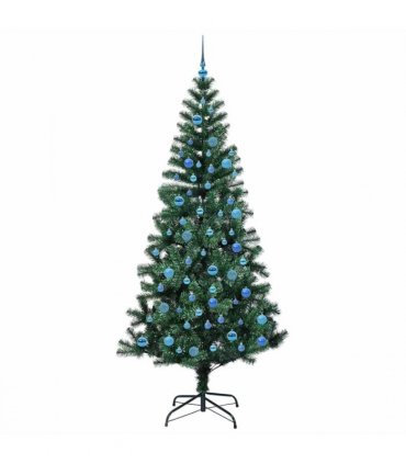 vidaXL Artificial Pre-lit Christmas Tree Green 240 cm PVC and Metal — Model: with leds &blue balls