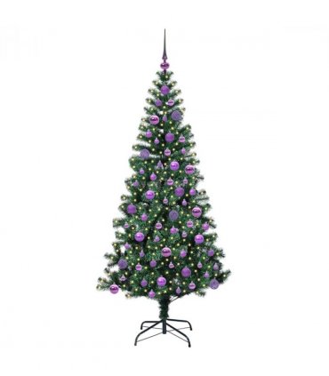 vidaXL Artificial Pre-lit Christmas Tree Green 180 cm PVC and Metal — Model: with leds &lilac balls