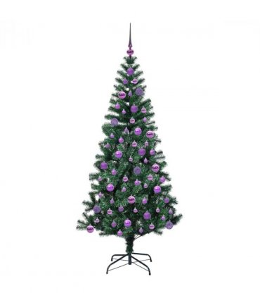 vidaXL Artificial Pre-lit Christmas Tree Green 180 cm PVC and Metal — Model: with leds &lilac balls
