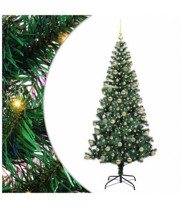vidaXL Artificial Pre-lit Christmas Tree Green 180 cm PVC and Metal — Model: with leds &gold balls