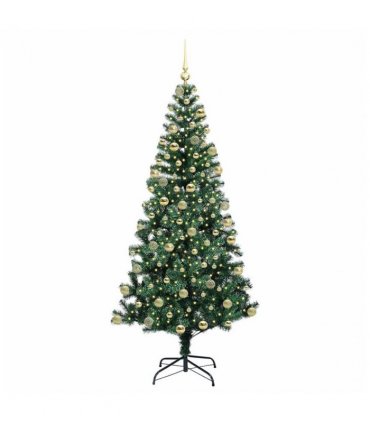 vidaXL Artificial Pre-lit Christmas Tree Green 180 cm PVC and Metal — Model: with leds &gold balls