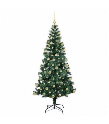 vidaXL Artificial Pre-lit Christmas Tree Green 180 cm PVC and Metal — Model: with leds &gold balls