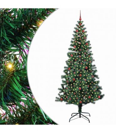 vidaXL Artificial Pre-lit Christmas Tree Green 240 cm PVC and Metal — Model: with leds &red balls